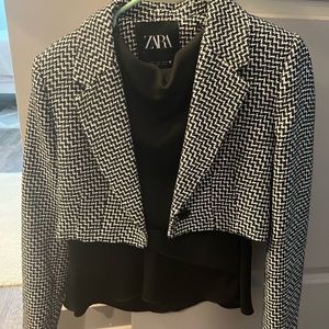 Zara crop jacket and matching cowl necklace top.